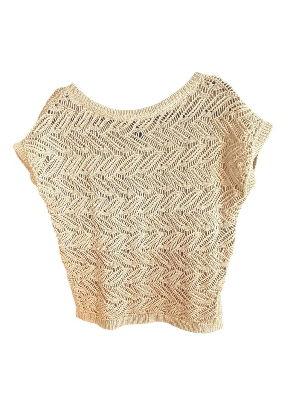 White House Black Market Champagne Beige Open Knit Crochet Top Size S